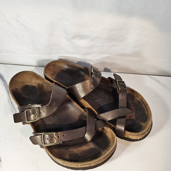 Birkenstock Womens Mayari Brown Leather Toe Loop Slide Casual Sandal EU 38 US 7 - Picture 1 of 14